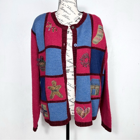 Koret City Blues Vintage wool blend Christmas sweater women’s XL cardigan - Picture 1 of 16